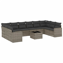 vidaXL Salon de jardin 11 pcs avec coussins gris résine tressée