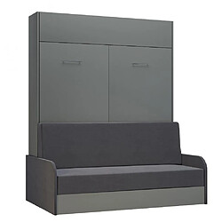 Inside 75 Armoire lit escamotable DYNAMO SOFA gris mat canapé accoudoirs tissu gris couchage 160*200 