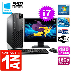 PC Lenovo M92p SFF Core I7-2600 Ram 16Go Disque 480 Go SSD Wifi W7 Ecran 19" · Occasion 