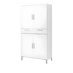 Pegane Armoire placard de rangement de 4 portes + 1 tiroir coloris blanc - Longueur 82 x profondeur 35 x hauteur 188 cm