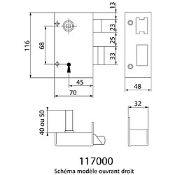 Serrure applique a fouillot 7 mm Verticale Tirant Gauche JPM 117000 01 21