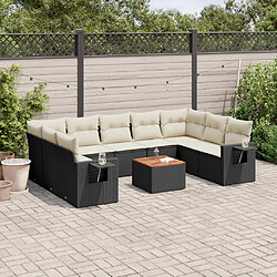 vidaXL Salon de jardin 10 pcs avec coussins noir résine tressée 