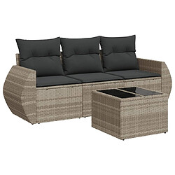 vidaXL Salon de jardin 4 pcs avec coussins gris clair résine tressée