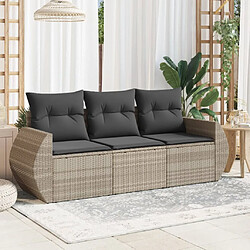 vidaXL Salon de jardin avec coussins 3 pcs gris clair résine tressée