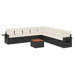 vidaXL Salon de jardin 10 pcs avec coussins noir résine tressée