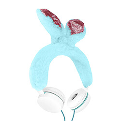 Casque audio Filaire Jack 3.5mm avec Oreille de lapin en fourrure Bleu 