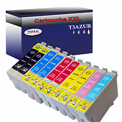 T3Azur 10x Epson T0801 -Compatible Lot de 10 Cartouches Compatibles pour Epson T0801 / T0802 / T0803 / T0804 / T0805 / T0806 - T3AZUR