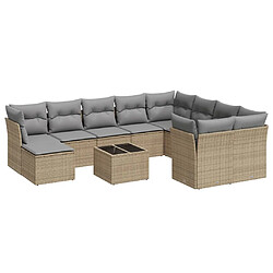 vidaXL Salon de jardin 11 pcs avec coussins beige résine tressée