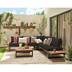 Bestmobilier Salome - salon bas de jardin 5 places + table - modulable - bois, métal et coussins noirs