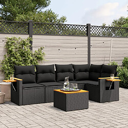 vidaXL Salon de jardin 6 pcs avec coussins noir résine tressée