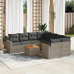 Maison Chic Ensemble Tables et chaises d'extérieur 9 pcs avec coussins,Salon de jardin gris résine tressée -GKD705376