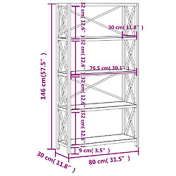 vidaXL Étagère à 5 niveaux 80x30x146 cm bois de chêne massif pas cher