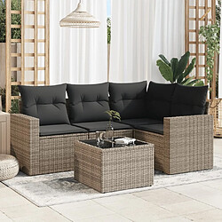 Maison Chic Salon de jardin 5 pcs avec coussins | Ensemble de Table et chaises | Mobilier d'Extérieur gris résine tressée -GKD13175