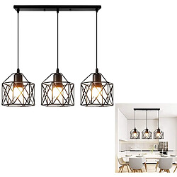 Stoex Lustre suspension Luminaire Vintage Cage Métal forme Diamant, 3 Lampes E27 Lustr Lustre suspension Luminaire Vintage Cage Métal forme Diamant, 3 Lampes E27 Lustre abat-jour Industriel Corde Ajustable Rétro fer pour Salon Cuisine Chambre Salle à manger restaurant Bars Noir