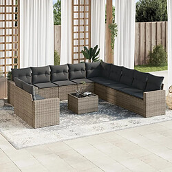 vidaXL Salon de jardin avec coussins 12 pcs gris résine tressée 