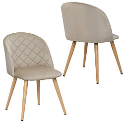 Decoshop26 Lot de 2 chaises de salle à manger en tissu velours beige pieds en métal CDS09072