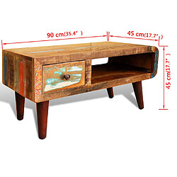 vidaXL Table basse avec bord incurvé et 1 tiroir Bois de récupération pas cher