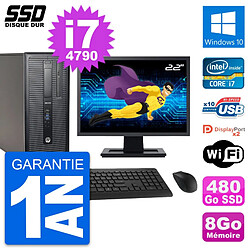 PC Tour HP EliteDesk 800 G1 Ecran 22" i7-4790 RAM 8Go SSD 480Go Windows 10 Wifi · Occasion 