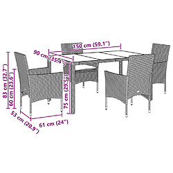 vidaXL Ensemble à manger de jardin et coussins 7 pcs noir rotin acacia pas cher