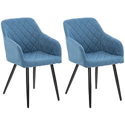 Decoshop26 Lot de 2 chaises de salle à manger design retro coutures décoratives en losanges assise en tissu bleu clair 10_0001566