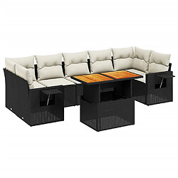 vidaXL Salon de jardin 8 pcs avec coussins noir résine tressée