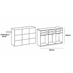 Inside 75 Armoire coulissante LISBETH 2 portes chêne 1 miroir 300 x 236 cm hauteur