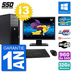 PC Tour HP Z210 Ecran 19" Intel i3-2100 RAM 32Go SSD 960Go Windows 10 Wifi · Occasion 