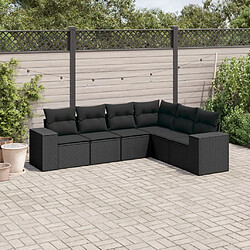 vidaXL Salon de jardin 6 pcs avec coussins noir résine tressée 