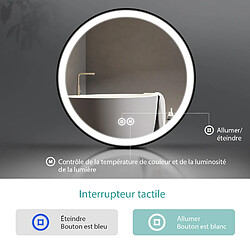 EMKE Miroir lumineux salle de bain rond diamètre 80cm cadre noir avec lanière réglable, Miroir LED avec Interrupteur Tactile, Miroir avec éclairage Lumière Froide/Chaude/Neutre