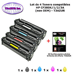 4 Toners génériques HP CF380A, CF381A, CF382A, CF383A, HP 312X +20f papiers photos A6 -T3AZUR 