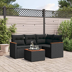 vidaXL Salon de jardin 5 pcs avec coussins noir résine tressée 