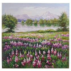 Mendler Tableau à l'huile, pré fleuri, peint à la main à 100%, toile de décoration murale XL ~ 80x80cm