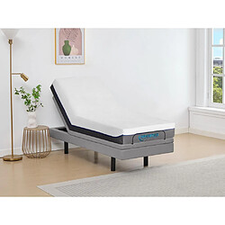 Vente-Unique Lit électrique de relaxation déco + matelas mémoire de forme - 80 x 200 cm - Tissu - Gris - MENASINA de DREAMEA