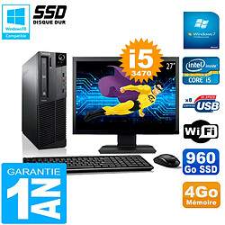 PC Lenovo M92p SFF Ecran 27" Core I5-3470 4Go Disque 960Go SSD Wifi W7 - Occasion