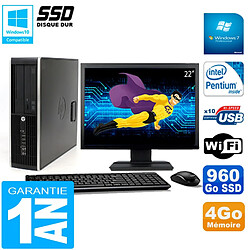 PC HP Compaq Pro 6200 SFF Ecran 22" Intel G840 4Go 960 Go SSD Graveur DVD Wifi W7 - Occasion