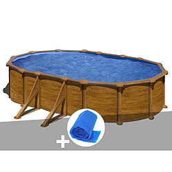 Kit piscine acier aspect bois Gré Mauritius ovale 6,34 x 3,99 x 1,32 m + Bâche à bulles