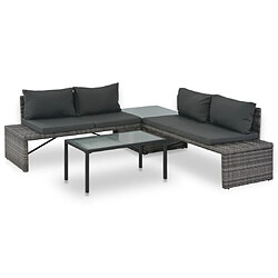 vidaXL Salon de jardin 3 pcs avec coussins Résine tressée Gris 