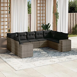 Maison Chic Ensemble Tables et chaises d'extérieur 9 pcs avec coussins,Salon de jardin gris résine tressée -GKD696089