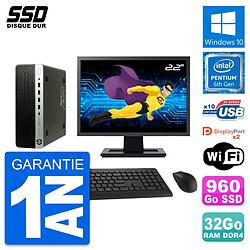 PC HP ProDesk 600 G3 SFF Ecran 22" G4400 RAM 32Go SSD 960Go Windows 10 Wifi - Occasion