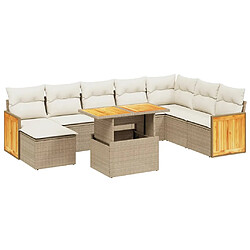 vidaXL Salon de jardin avec coussins 9 pcs beige résine tressée