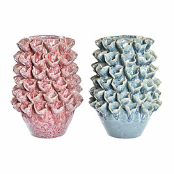 Vase DKD Home Decor Fleur Rose Turquoise 18 x 18 x 27 cm Grès 20 x 20 x 27 cm méditerranéen (2 Unités)