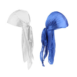 2 Pièces Durag Headwear Cap Chute De Cheveux Écharpe Bandana Turban Blanc + Bleu Royal