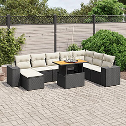 Maison Chic Ensemble Tables et chaises d'extérieur 9 pcs avec coussins,Salon de jardin noir résine tressée -GKD554968