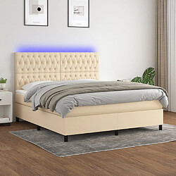 vidaXL Sommier à lattes de lit et matelas et LED Crème 180x200cm Tissu 