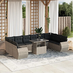 vidaXL Salon de jardin 11 pcs avec coussins gris clair résine tressée 