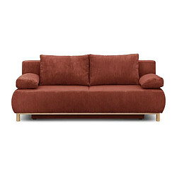 Banquette convertible 3 places MIKA - Velours côtelé Terracotta - Coffre de rangement - L 192 x H 84 x P 93 cm