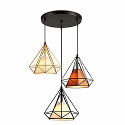 STOEX Lustre Suspension Luminaire Industrielle Cage forme Diamant Contemporain 25cm E27 (3 Couleur, Noir Doré Café) 