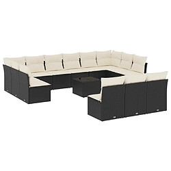 vidaXL Salon de jardin avec coussins 14 pcs noir résine tressée