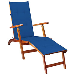 Helloshop26 Transat chaise longue bain de soleil lit de jardin terrasse meuble d'extérieur avec repose-pied et coussin acacia solide 02_0012574