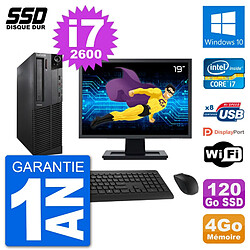 PC Lenovo M92p SFF Ecran 19" Intel i7-2600 RAM 4Go SSD 120Go Windows 10 Wifi - Occasion